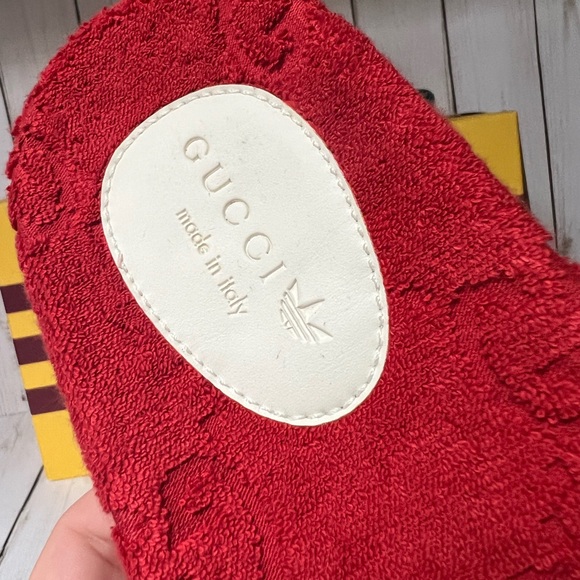 Gucci X Adidas Terry Cloth GG Monogram Platform Slide Sandals Red Sz 36 / 6